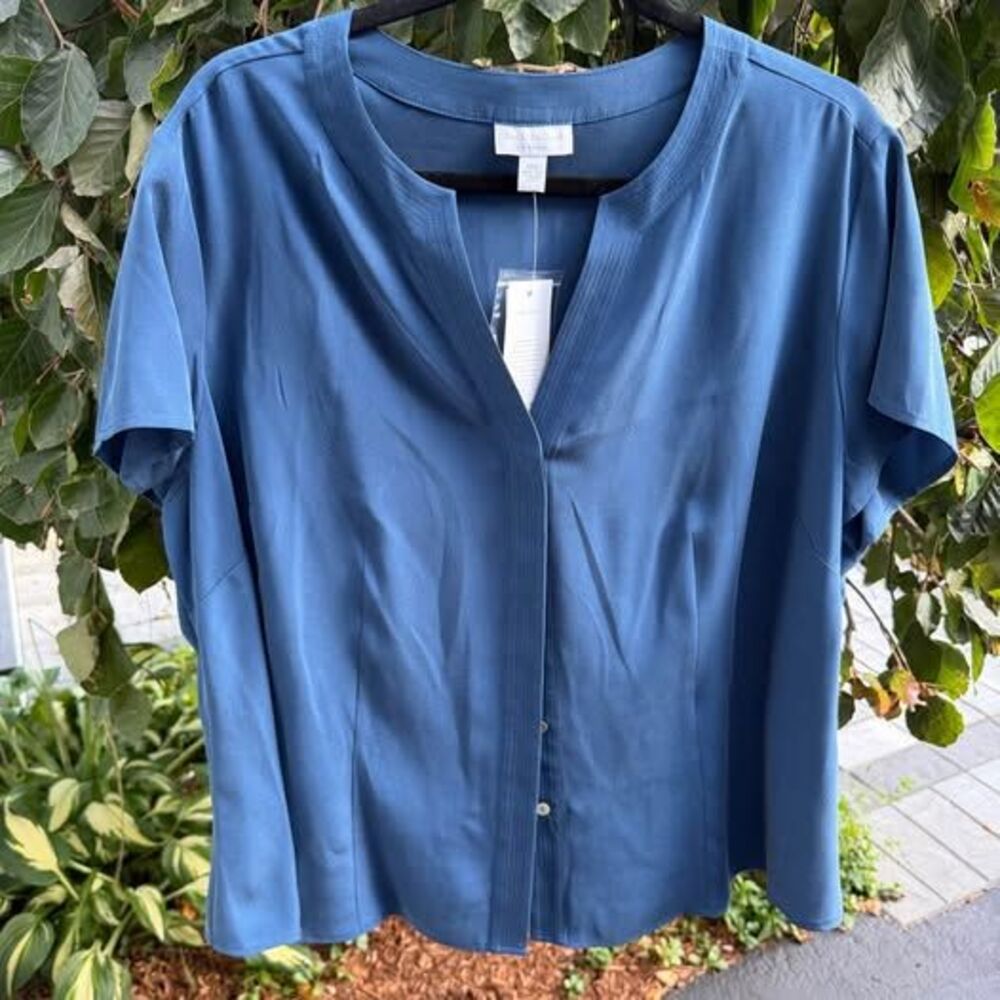 Charter Club 100% Silk Blue Blouse 18W NWT